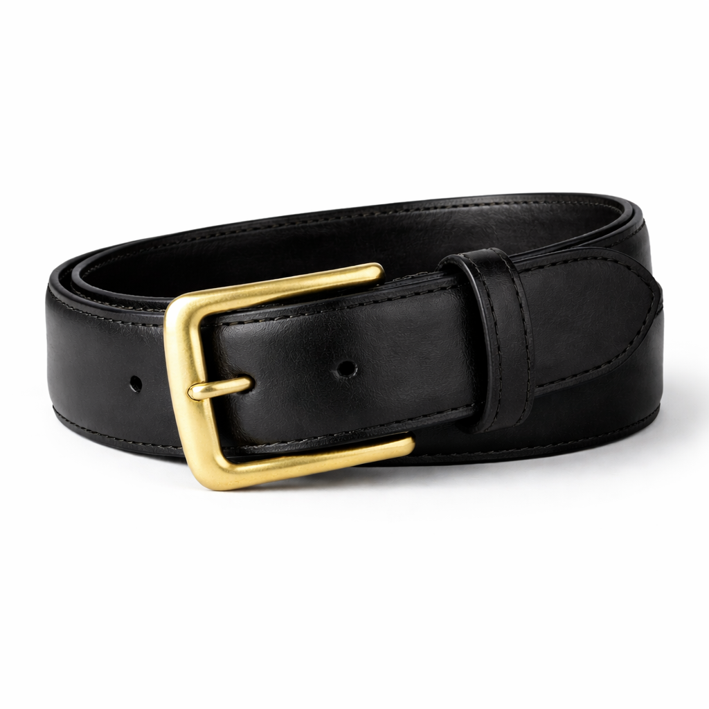 Black leather belt with brass buckle Classic Black Leather Belt - Image 1
