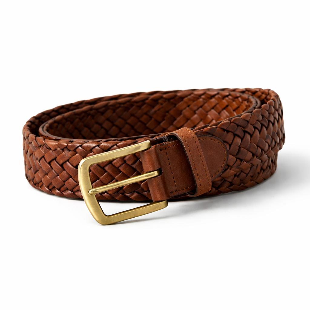 Classic brown braided leather belt Classic Braided Leather Belt - Image 1