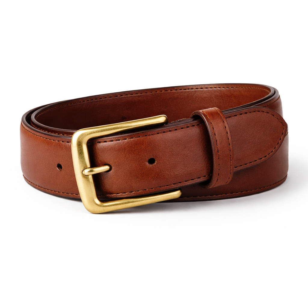 Classic brown leather belt with brass buckle Classic Brown Leather Belt - Image 1